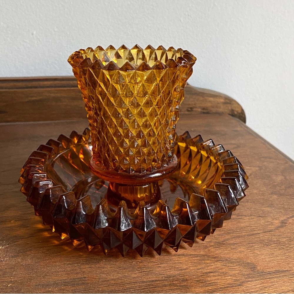 Vintage Amber Glass votive candle holder Indiana Glass Company